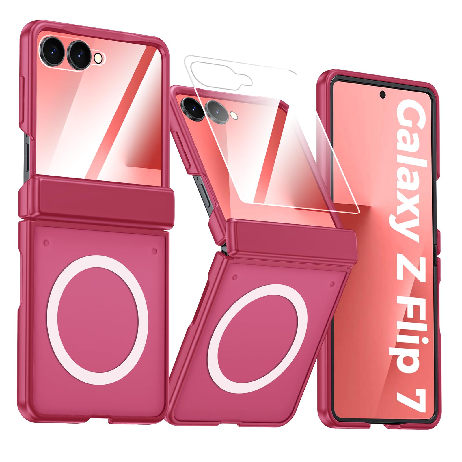 Photo 1 of Vizvera for Samsung Galaxy Z Flip 7 Case with Magnetic Power [Slim Design][Screen Protector][Hinge Protection] Translucent Matte Shockproof Protective Phone Case for Galaxy Z Flip 7(Magnetic Coral)