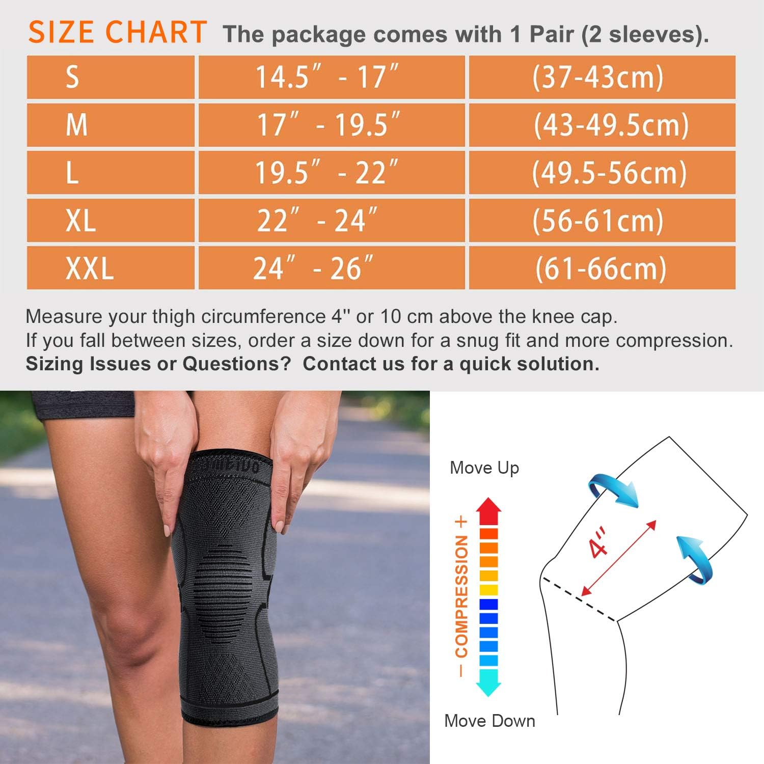 CAMBIVO 2 Pack Knee Brace, Knee Compression Sleeve Support for Men and Women, Running, Workout, Gym, Hiking, Sports: Sports & Outdoors