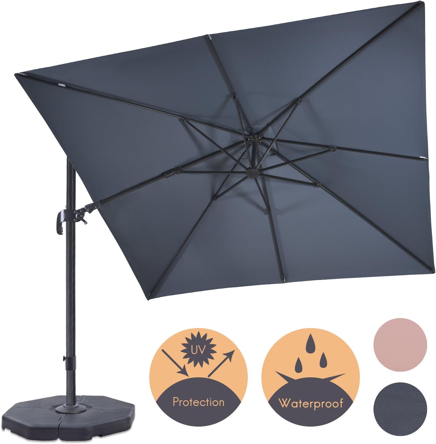 ALLURVEN 10 by 10 Feet Square Offset Aluminum Cantilever Umbrella Patio Hanging Umbrella,Adjustable Tilt with Ruggedized Cross Base(Grey)