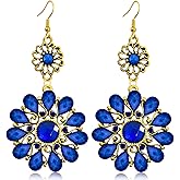 unixmoment Bohemian Vintage Sparkly Crystal Flower Dangle Drop Earrings Retro Floral Rhinestone Chandelier Earring For Women