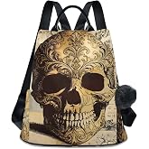 ALAZA Skull Floral Tatto Halloween Backpack Purse for Women Anti Theft Fashion Back Pack Shoulder Bag
