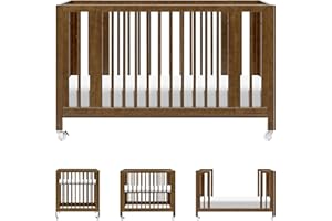 babyletto Rolli 9-in-1 Convertible Baby Crib w/Wheels - Includes Conversion Kits for Bassinet, Standard Crib, Toddler Bed, Daybed & Junior Bed - GREENGUARD Gold - 3 Adjustable Heights, Natural Walnut