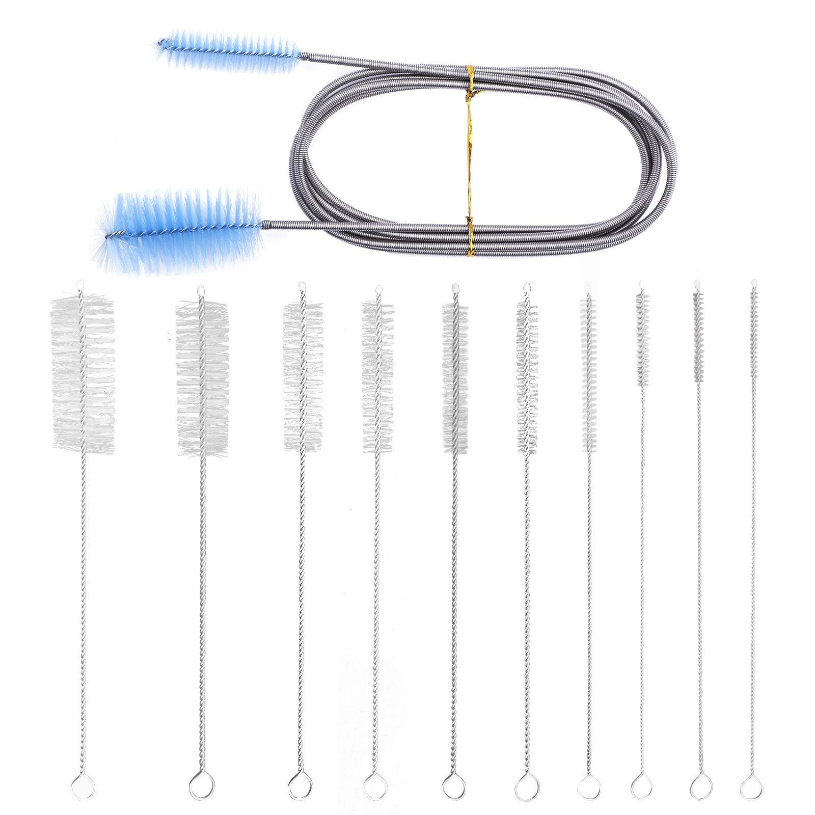 Long Bottle Cleaning Brush,Long Flexible Refrigerator Scrub Brush and 10Pcs Tube Brush,Kettle Spout Brushes,Pipe Cleaners Cleaning Brush,Tube Cleaning Brushes for Home Kitchen Drain Pipe (2000mm)