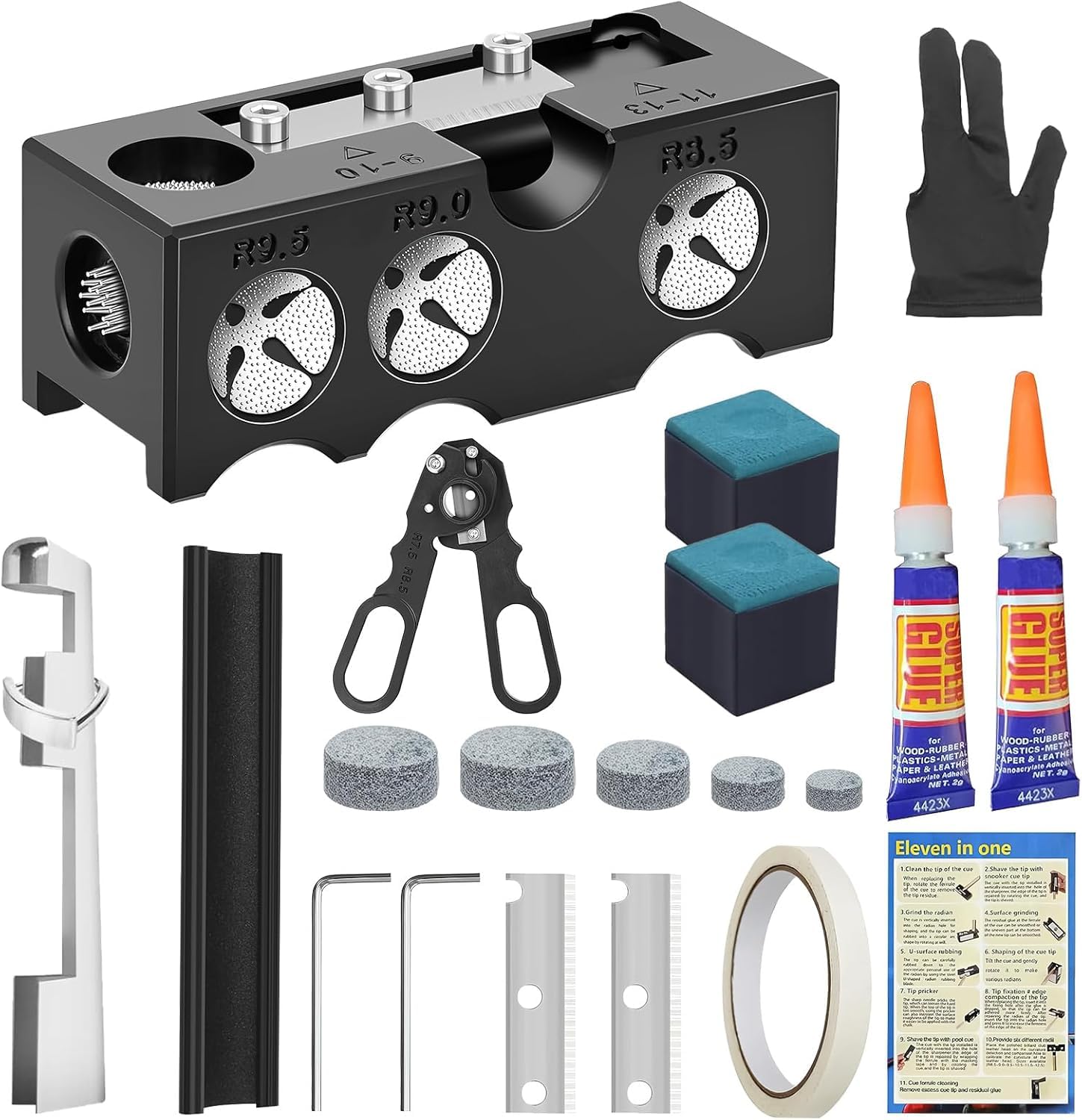 Photo 1 of 11-in-1 Aluminum Billiard Cue Tip Shaper & Repair Kit - Professional Billiard Accessories, Billiard Cue Tip Replacement Kit for Shaping & Maintenance