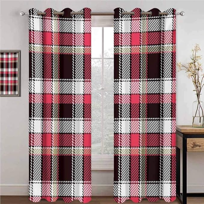 Cortina de cuadros 100% opaco con diseño de cuadros con mosaico