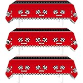 Childom 3Pcs Racing Car Plastic Tablecloth, Race Birthday Party Decorations, 54'' x 108'' Checkered Table Cloth Decor, Favors Rectangular Tablecloth for Boys Baby Shower Home