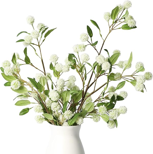 Melorca&Guilla Künstliche Pflanzen, 4 Stück, 90 cm, grüne künstliche Zweige für Vase, künstliche Pflanzen für Geschäft, Garten, Büro, Heimdekoration (4, weiße Orchideenfrucht)