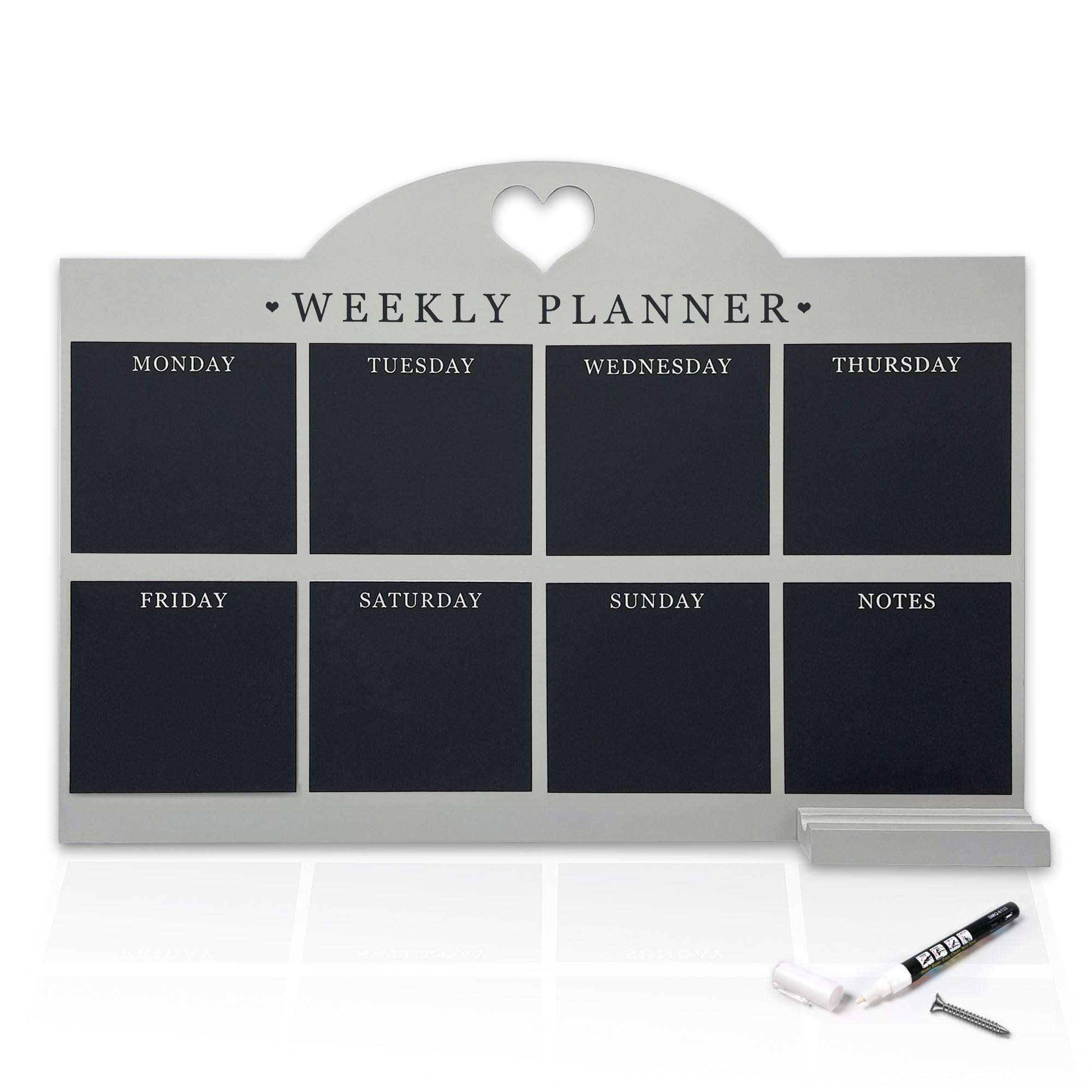 Empire Weekly Planner and Menu Board for Kitchen, Large Wall Mounted Dry Erase Meal Planner with a Pen, to Do List, Grey