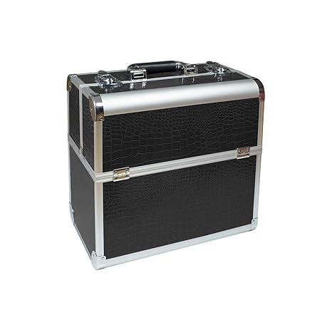 N&BF Profi Kosmetikkoffer groß | 35 x 22 x 36 cm | Schwarz | robuster Nagelkoffer aus Aluminium | Beautycase mit viel Staurum