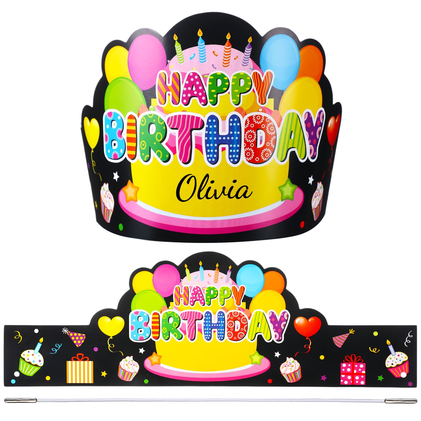 Yunsailing 36 Pcs Happy Birthday Crowns for Kids Paper Birthday Hat Crowns for Classroom Gifts Kids' Party(Black)