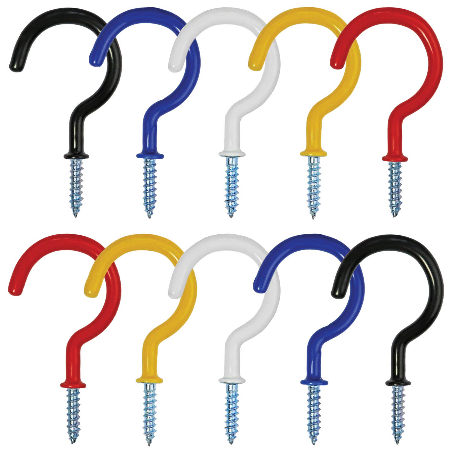Millennial Essentials Vinyl Coated Screw-in Ceiling Cup Hooks 2.9 Inches Screw Hooks 30 Pack (5 Colors)