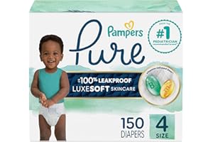 Pampers Pure Protection Baby Diapers, Size 4, 150 Count, Up to 100% Leakproof, Premium Plant-based Skin Protection, Hypoallergenic Soft Diapers