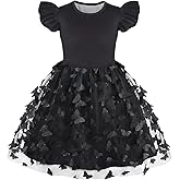 COTRIO Girls Casual Dresses Butterfly Tulle Tutu Dress Toddler Girl Skater Dress Ruffle Sleeve Swing Twirl Sundress