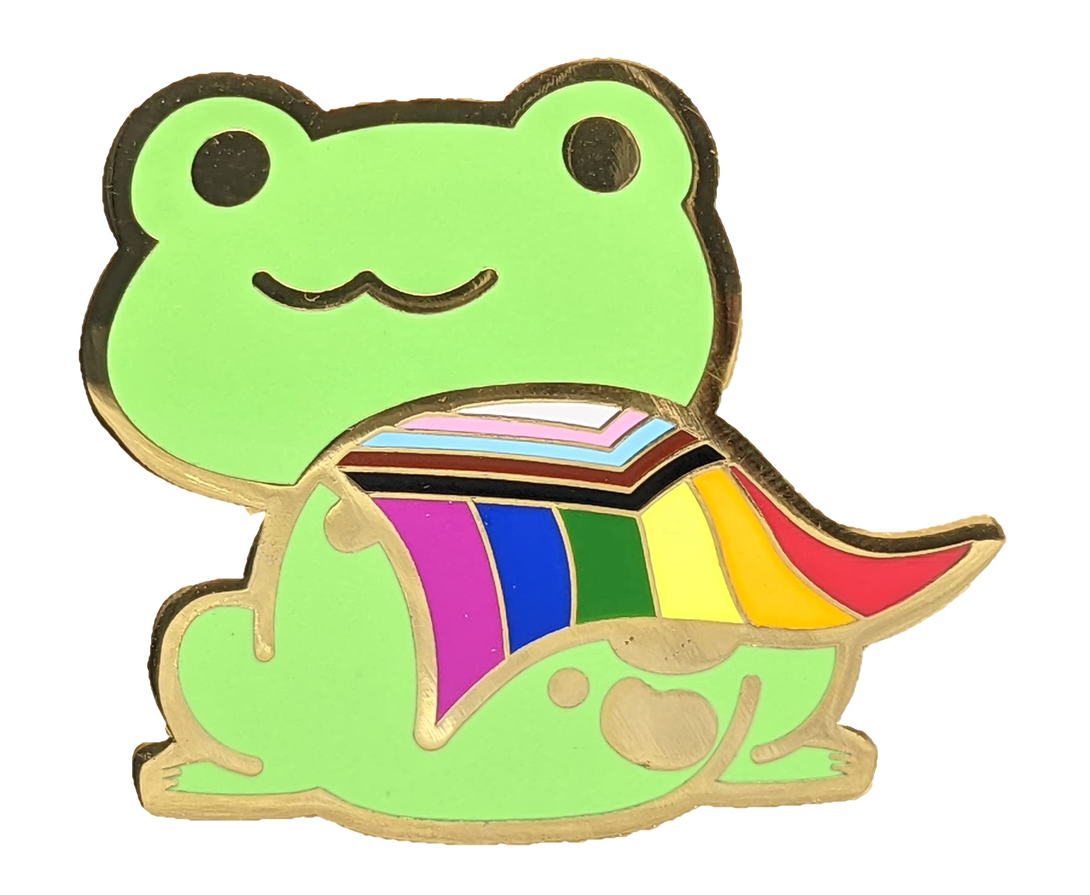 Progress Pride Frog Pin in Rainbow LGBT+ Flag Colors | Chibi Gay Frog Hard Enamel Pin, enamel
