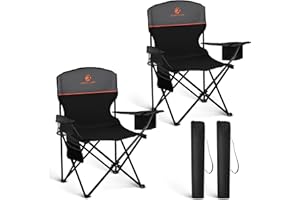 HIGH POINT SPORTS 2 Pack Portable Camping Chair for Adults, Folding Outdoor Camp Chair Lightweight Lawn Chairs Folding Collapsible Chair for Camping, Tailgates, Beach, Black, Support 250 lbs