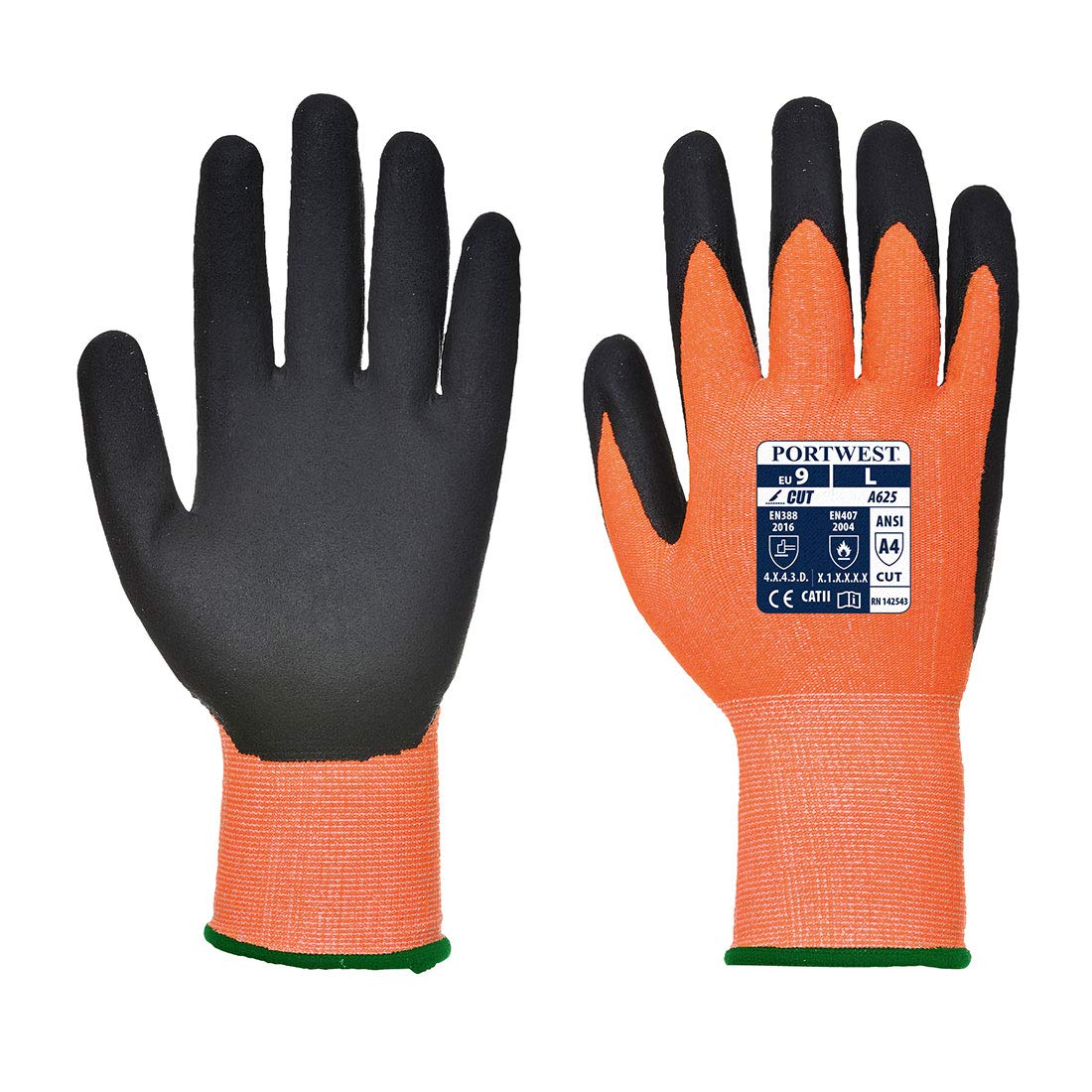Portwest Vis-Tex Cut Resistant Glove - PU, Size: XL, Colour: Orange/Black, A625O8RXL