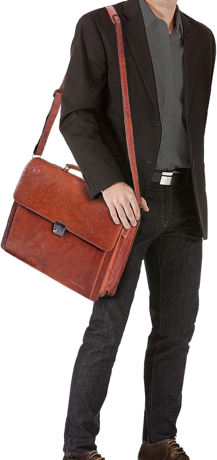 STILORD 'Johann' Classic Leather Briefcase with 15.6 inches Laptop Compartment Portfolio Men & Women Classic Design Satchel Business Work Bag Leather - Image 3