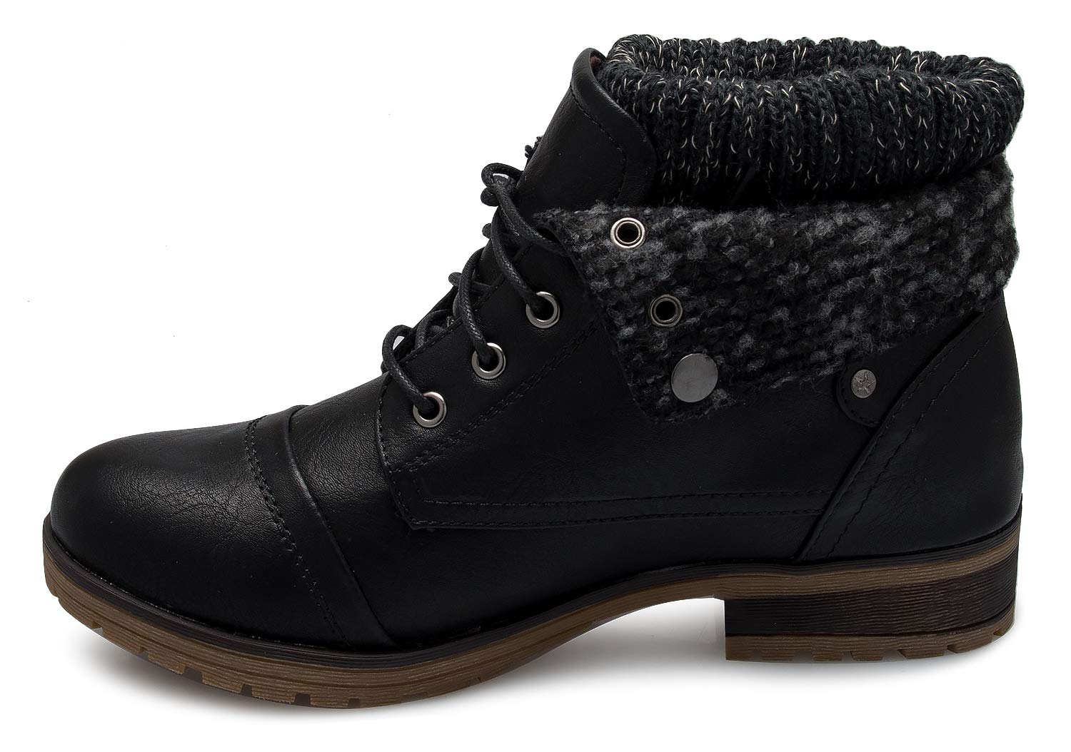 Olivia K Womens Casual Sweater Knit Fold Down Fur Trim Combat Boots - Ourdoor, Comfortable - Image 5