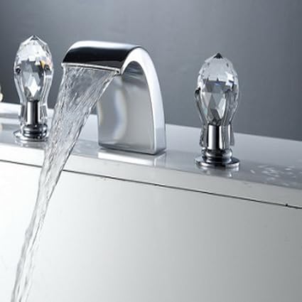Crystal Handle Widespread Bathroom Sink Vessel Faucet Lavatory