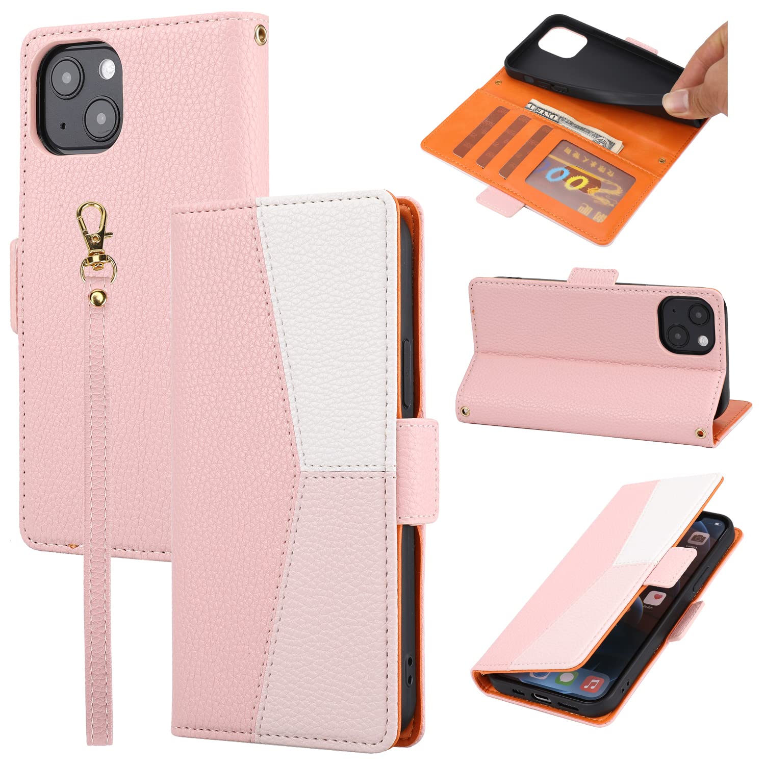 ZCDAYE Case for iPhone 14, iPhone 14(6.1 inches) Wallet Phone Case, Splicing Color Flip Premium Leather Case Cover for iPhone 14(6.1 inches) - Pink — image 1