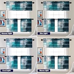 Batmerry Teal Soft Velvet Tier Curtains,Modern Art