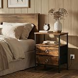 HOOBRO Bedside Table with Charging Station Rustic Brown & Black EBF110KBZ01 view 7