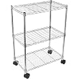 Simple Deluxe 3-Tier Wire Shelving Unit - 24"D X 14"W X 20"H, Heavy Duty With Wheels (Chrome)