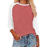 Womens Baseball Tee 3/4 Sleeve Fashion Crewneck Tops Color Block Blouse Casual Raglan Shirt