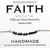Christian 18K Gold and Lapis Lazuli Minimalist Morse Code Bracelet for Women | Bible Verse Gift for Her | Ladies Religious Dainty Blue Beaded Jewelry with Inspirational Words of Encouragement | Catholic Gift for Mom, Daughter, Wife, Friend, Sister