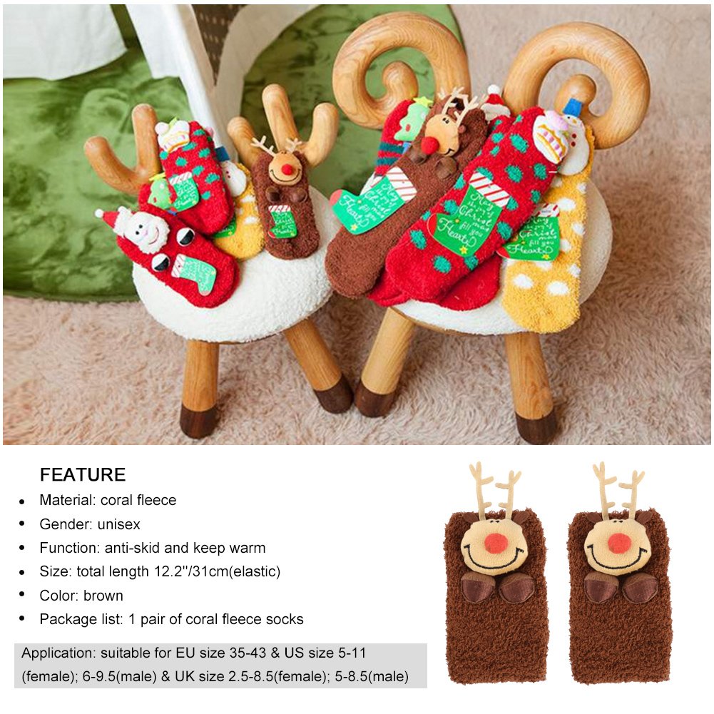 Vbiger Damen & Herren Weihnachten Socken Winter Socken Rutschfeste Griff Boden Socken