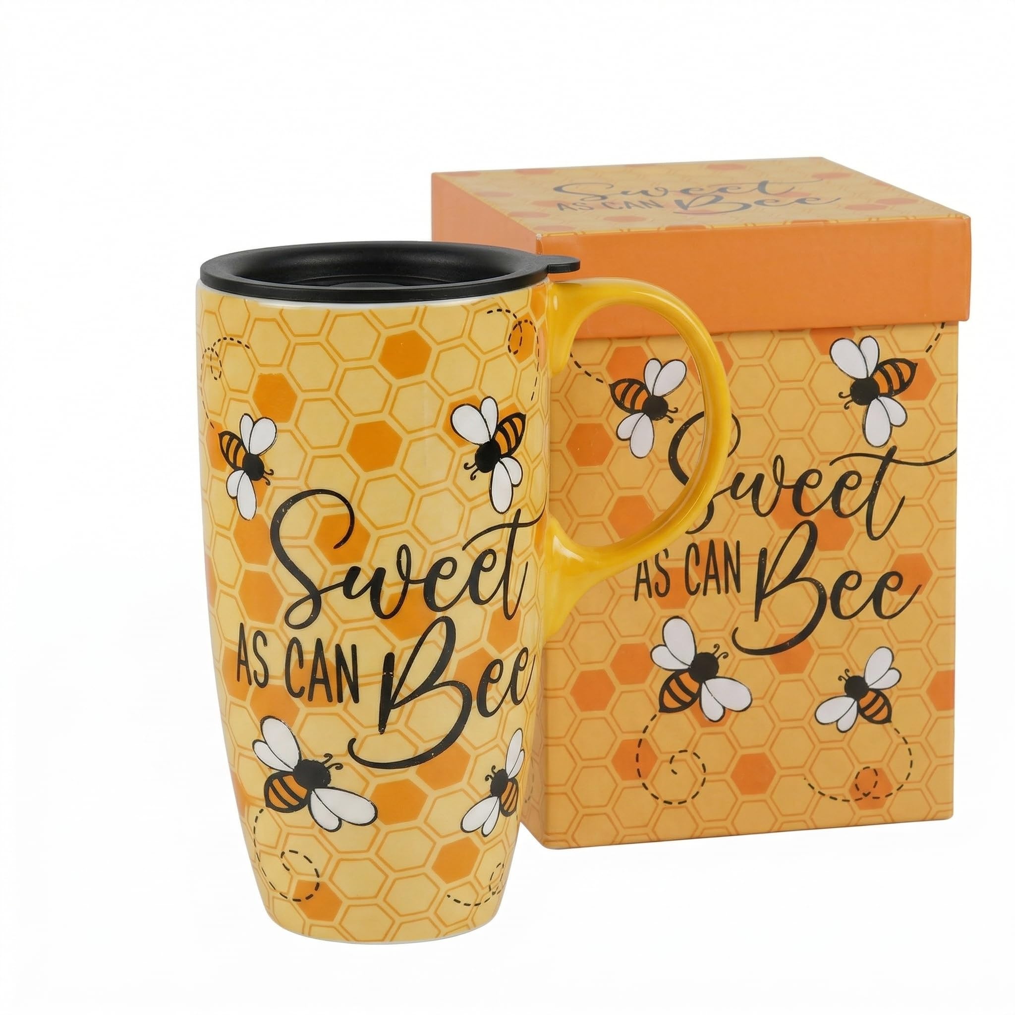 Topadorn Ceramic Mug with Gift Box Coffee Mug Latte Mug with Lid and Handle,17oz. Sweet As Can Bee — image 1