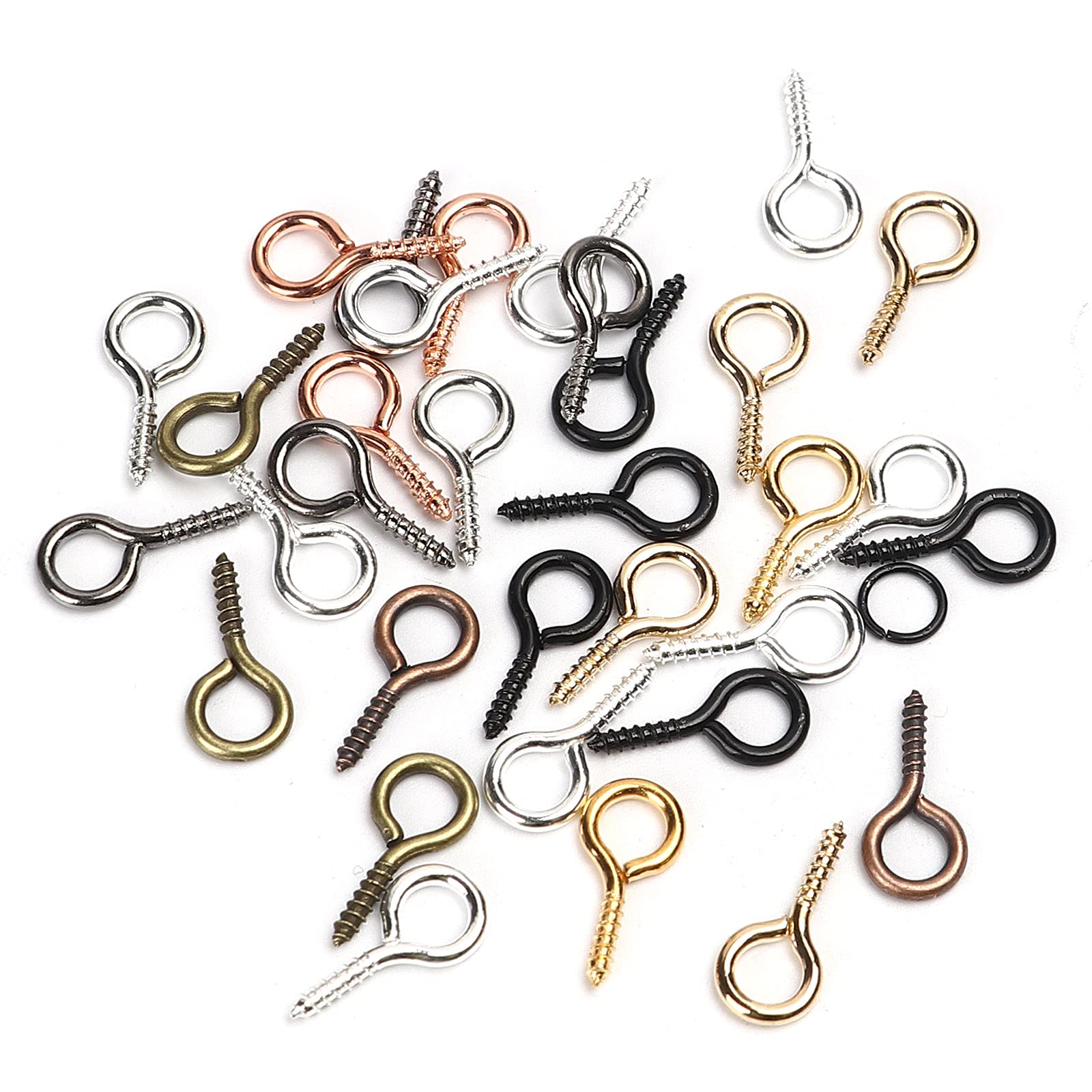 QPSupplies 200 x Mixed Metal 14mm x 7mm Screw Eyes/Pins Bails - for Jewellery Making Craft Findings.