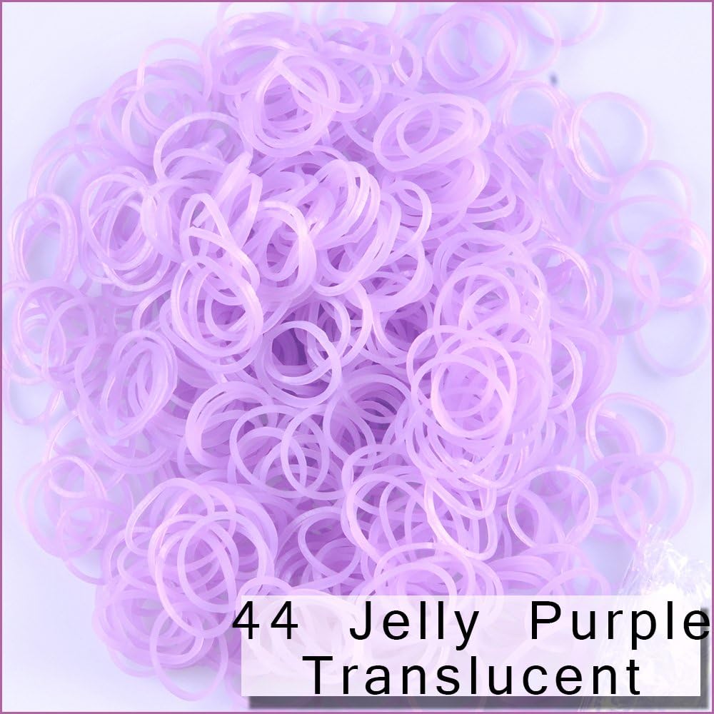 Kirinstores (TM) 600 PCS 24 Clips Bands Refills for Loom Rainbow Bracelet Dress Making (44 Jelly Purple Tanslucent)