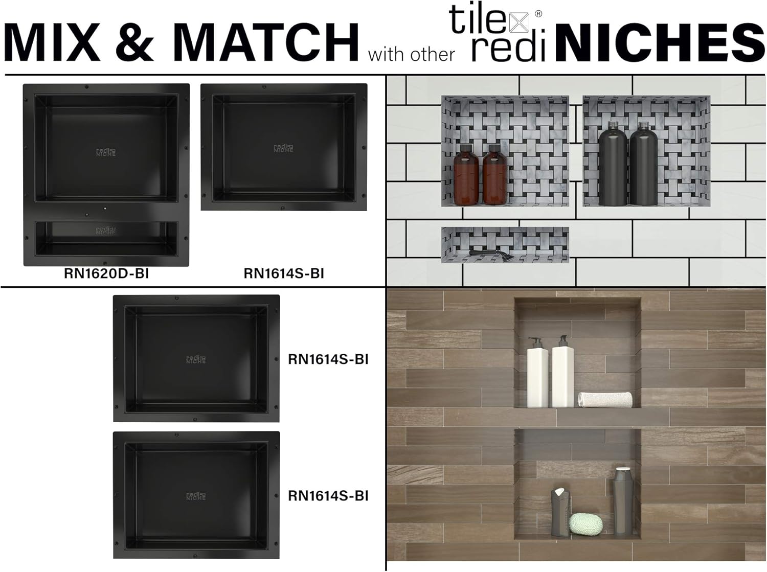Redi Niche Single Recessed Shower Shelf – Black, One Inner Shelf, 16-Inch Width x 14-Inch Height x 4-Inch Depth: Home Improvement