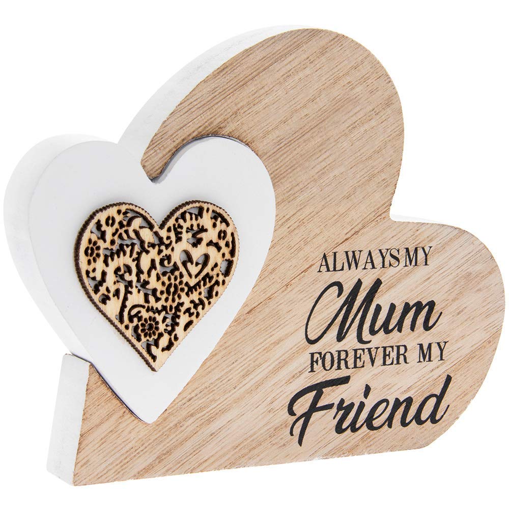 Double Heart Laser Cut Wooden Mini Plaque - Mum