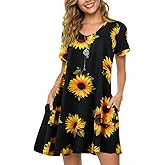 ZENNILO Women's Plus Size T Shirt Dresses with Pockets Casual Summer Dresses V Neck Short Sleeve Swing Dress for Women