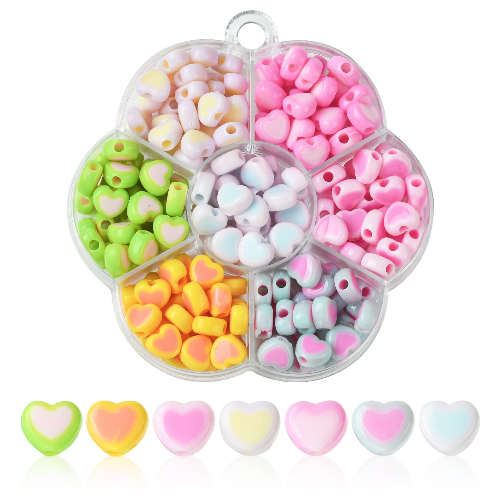 UR URLIFEHALL 175 Pcs 7 Colours Opaque Acrylic Heart Beads Bicolour Love Heart Spacer Beads for DIY Jewellery Phone Straps Crafts Decor — image 1