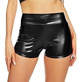 Vinaderhom Women's Metallic Booty Shorts Shiny High Waisted Rave Bottoms for Dance Festival