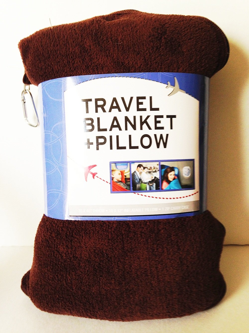 Travel Pillow and Blanket Zippered Carrying Case Chocolate