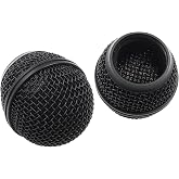 Moicstiy 2 PCS Microphone Ball Head Mesh Grill, Black | Microphone Head Replace, Compatible with SM58, SM58LC, SV100, RK143G, Wireless Vocal Mic Head Cover