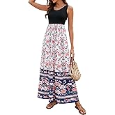 Sherosa Women's Summer Sleeveless Boho Floral Maxi Dresses Chevron Striped Casual Tank Flowy Long Sundress Beach Vacation