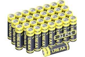 PILOCEL 32 Pack AA Batteries, 1.5V Alkaline Double A Battery, 32 Count LR6 Battery, 10 Year Self-Life