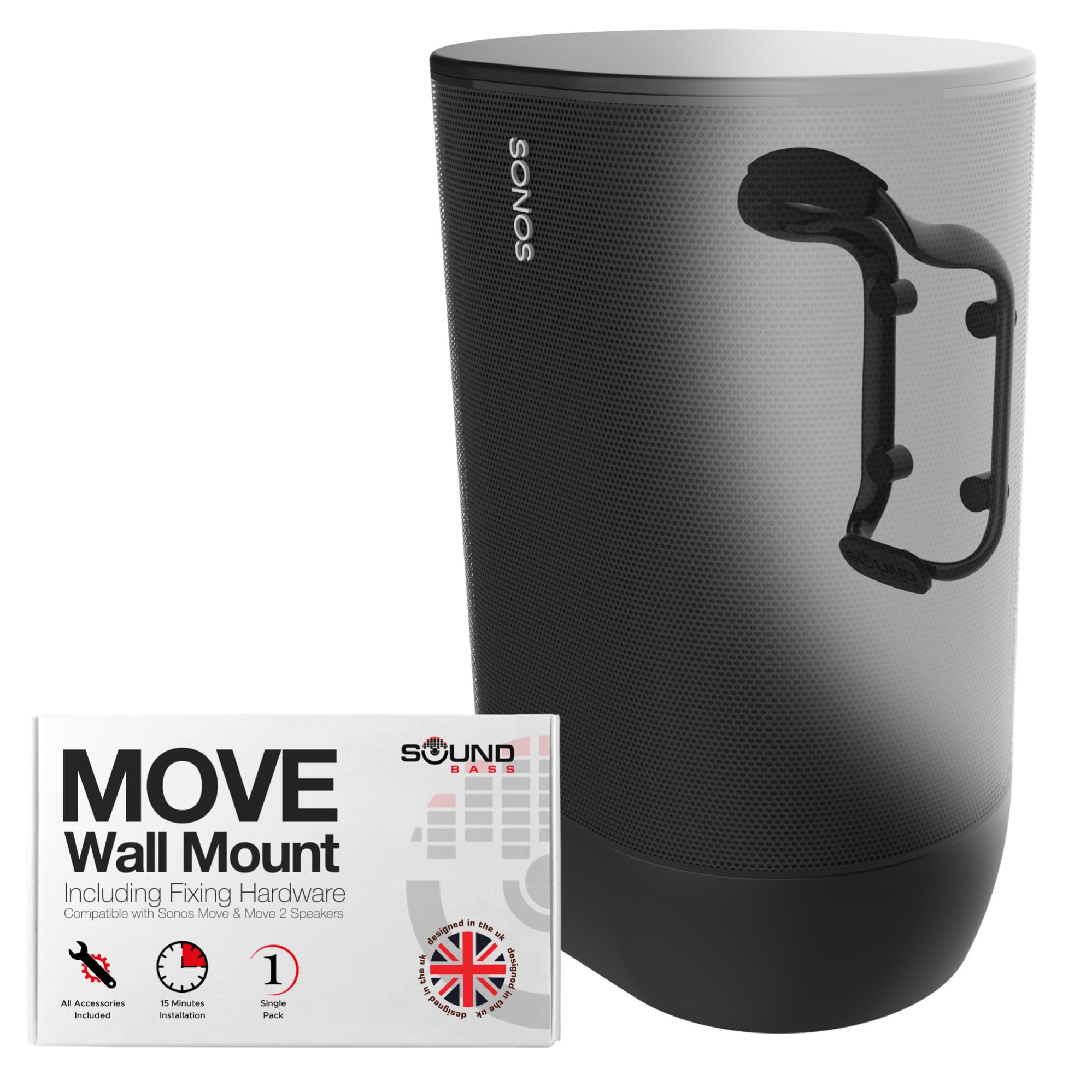 Sound bass Move Speaker Wall Mount Bracket, Weatherproof, Compatible with Sonos Move & Move 2, Including Mounting Accessories (Shadow Black)