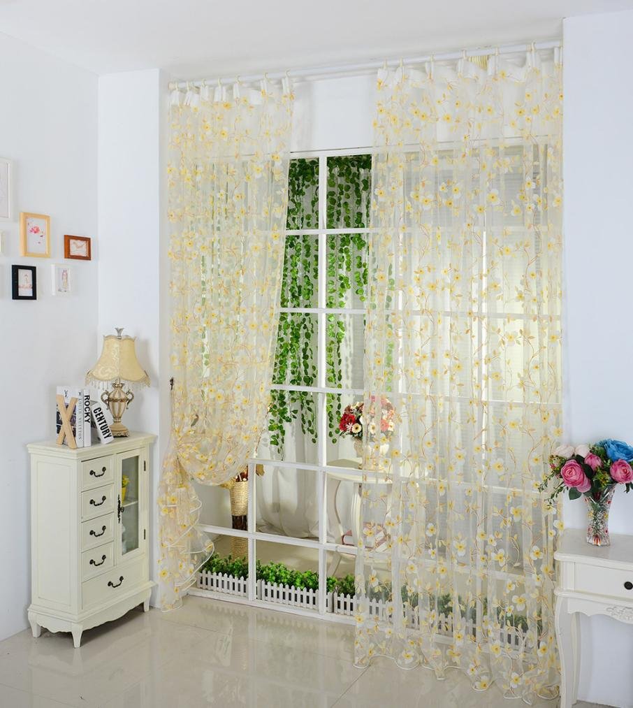 Binmer Tm Cheap Luxury Voile Net Curtains Slot Top Plain Floral