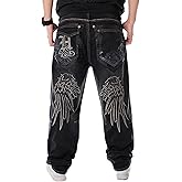 Y2k Skateboard Pants Hip Hop Embroidered Jeans Men Baggy Denim Jeans Vintage Graphic Relaxed Loose Fit Cargo Black Trousers