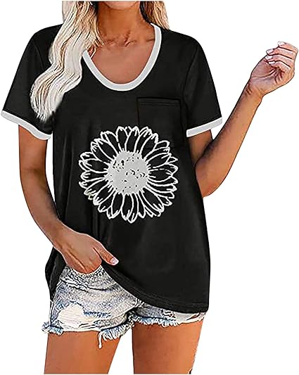Amazon.com: Women's Summer Blouses Short Sleeve Floral Graphic Tees Striped Tops Novel Casual 