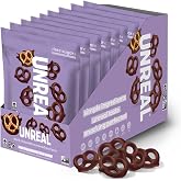 UNREAL Dark Chocolate Covered Pretzels, Snack Packs, Pack of 9 | Crunchy grain free pretzels covered in rich dark chocolate with only 6g sugar, gluten free and simple ingredients