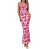 Parthea Women's Summer Floral Bodycon Backless Maxi Dress Sexy Lounge Slip Long Formal Party Evening Elegant Dress
