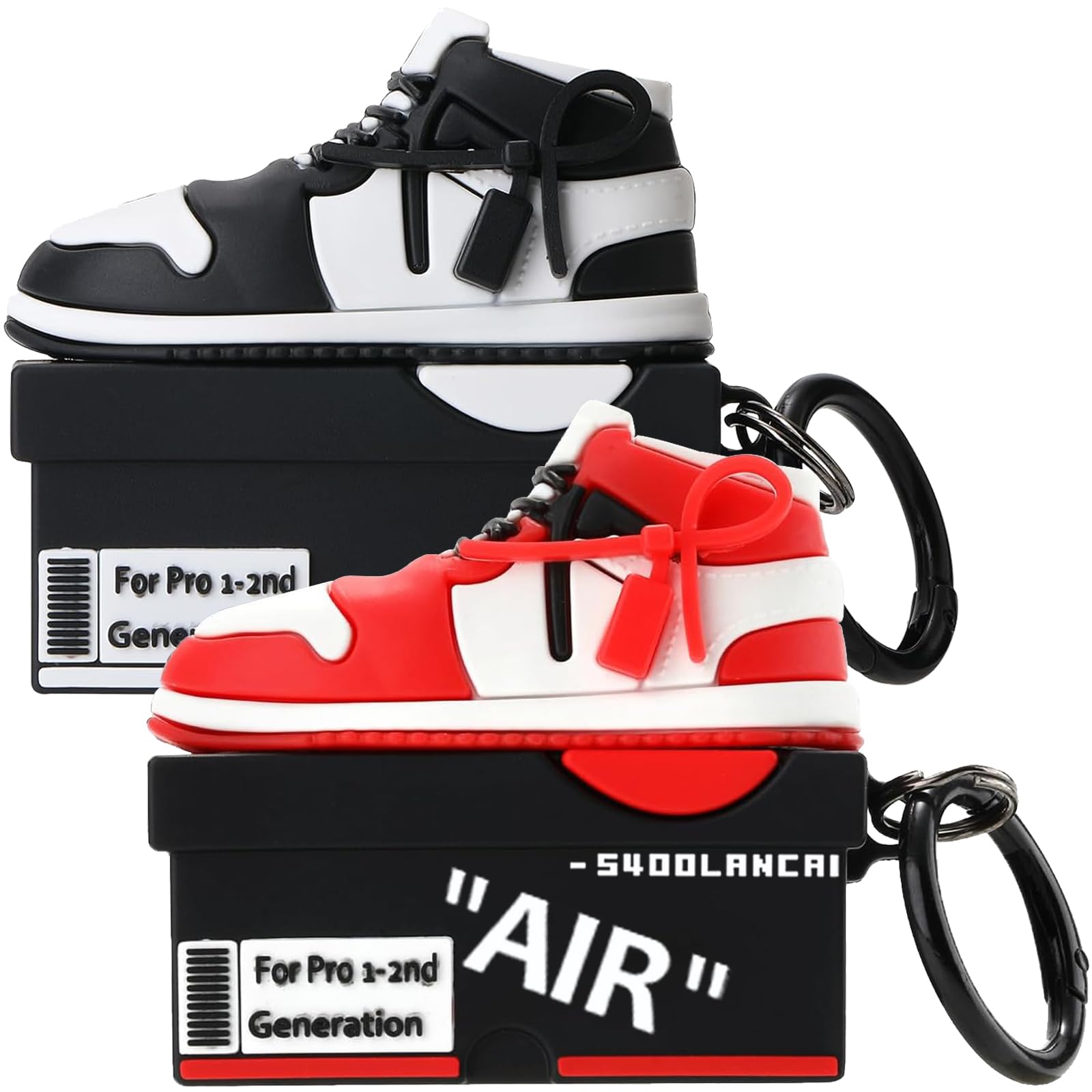 Photo 1 of [2Pack] Gedicht for Apple Airpods Pro Case Cover, Cute Cartoon Shoe Box Soft Silicone Protective Cases for AirPods Pro 1st Generation Case with Keychain for Women Men, Red+Black