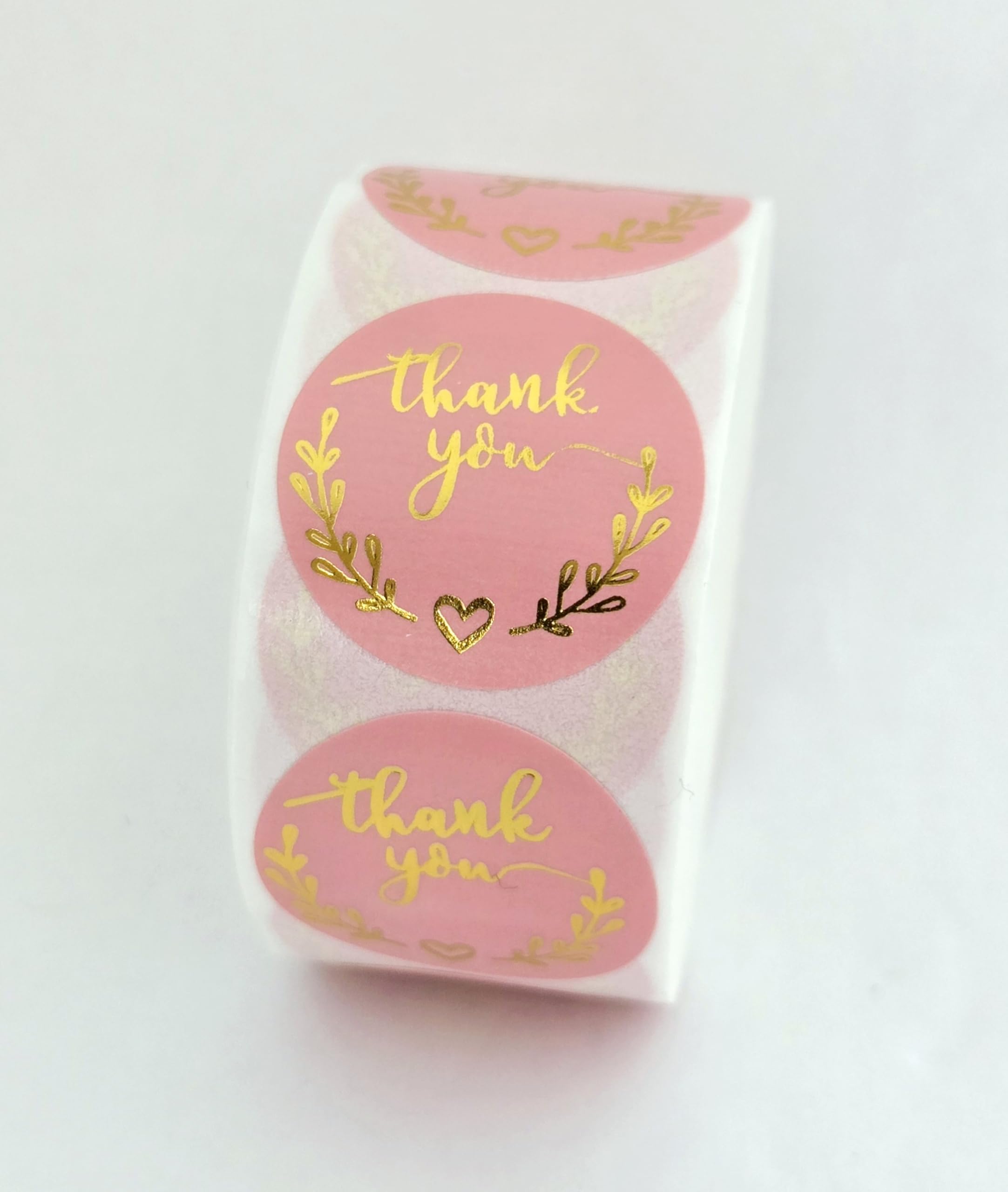 MajorCrafts 500 Labels per roll 1" 2.5cm 'Thank You' Printed Round Sticker Labels L01 (Pink & Gold - V007) — image 1